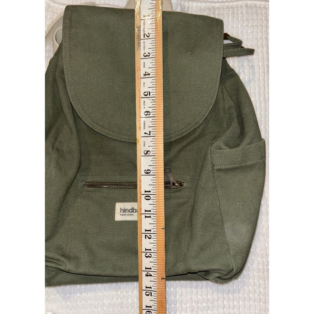 Hindbag Unisex Eliot olive green canvas Backpack bag with charm - Picture 9 of 13